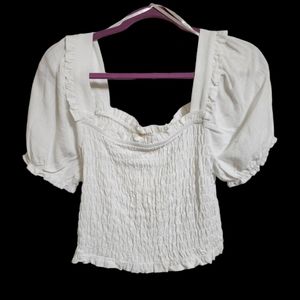 Monteau Smocked Short Sleeve Crop Top Sz Large